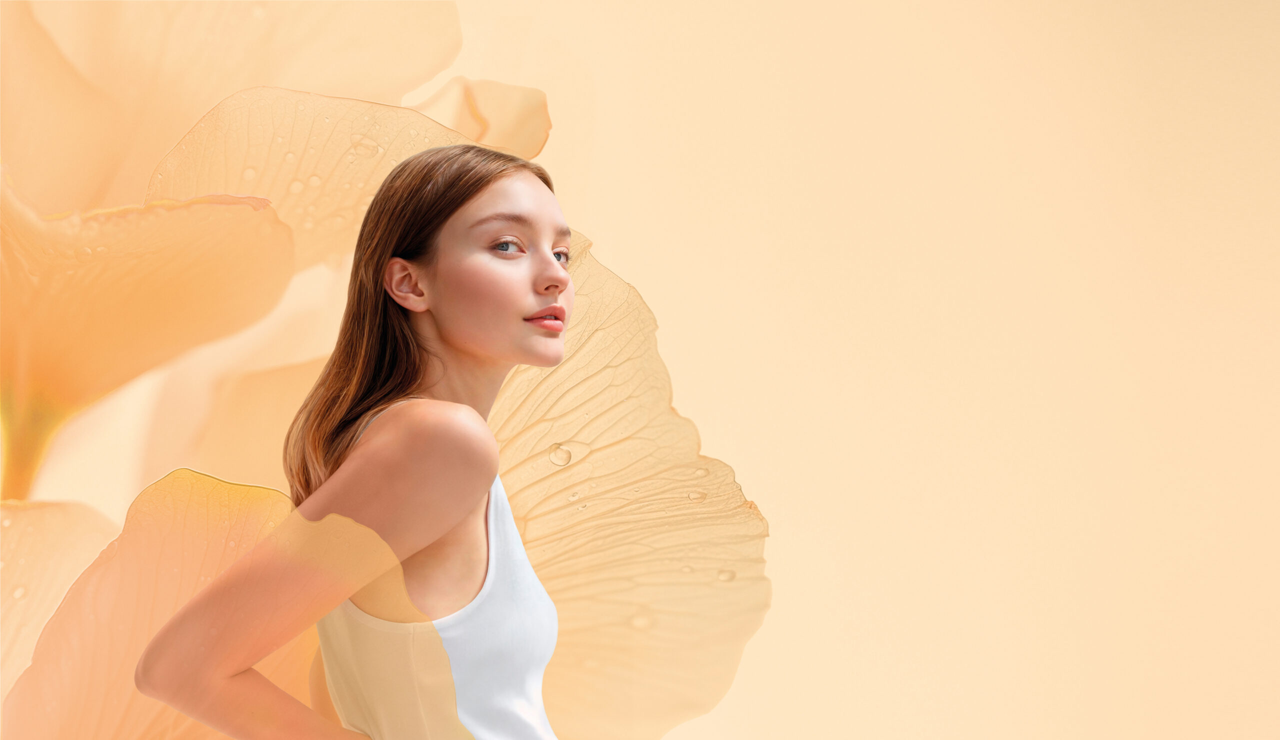A freckled blonde girl against a white background wearing a white short-sleeved blouse and black leather pants. Clariant Beauty marks a significant milestone in cosmetic solutions
