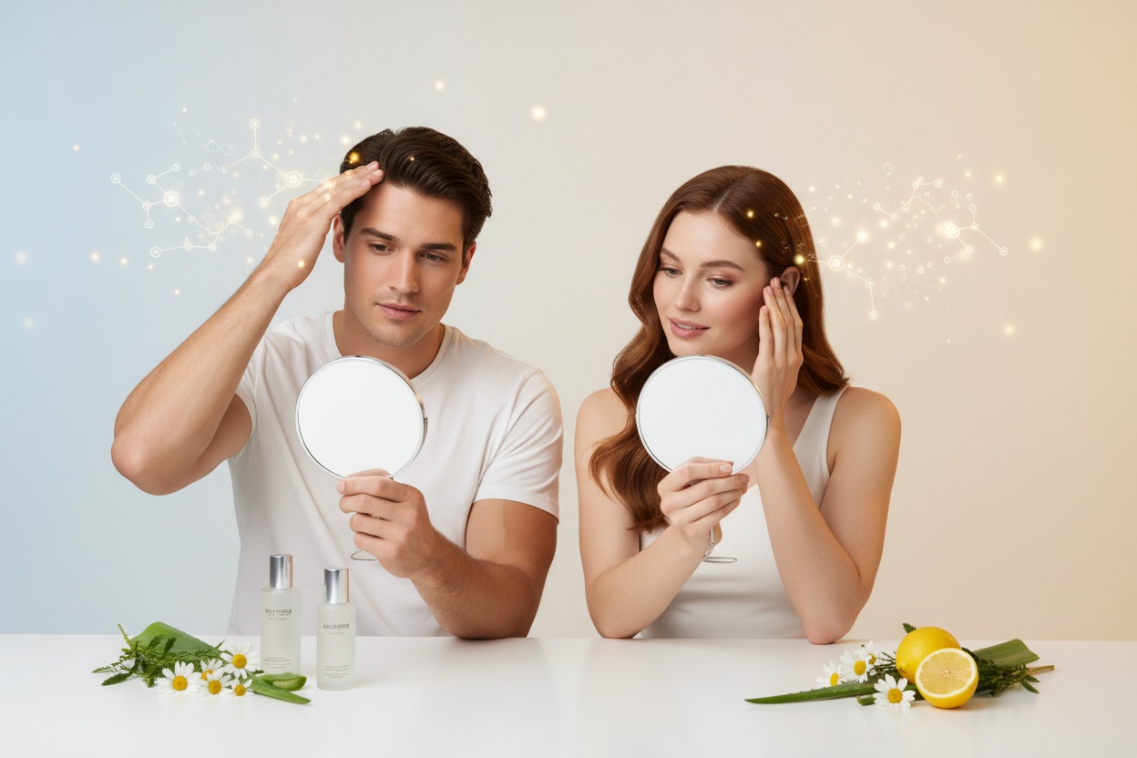 Infographic showing microbial diversity in male and female scalps.