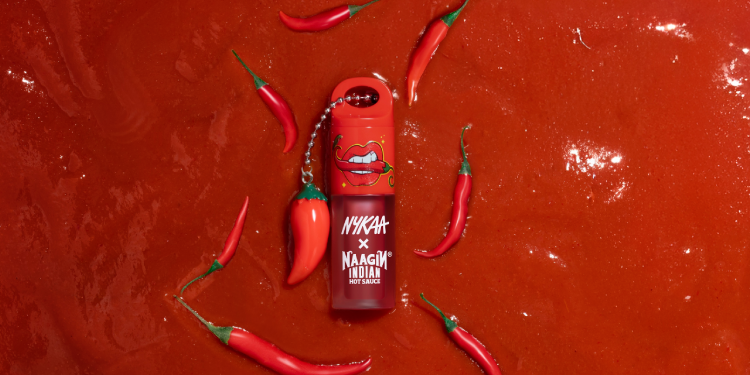 Nykaa and Naagin Hot Sauce plumping lip gloss with chili-inspired packaging.