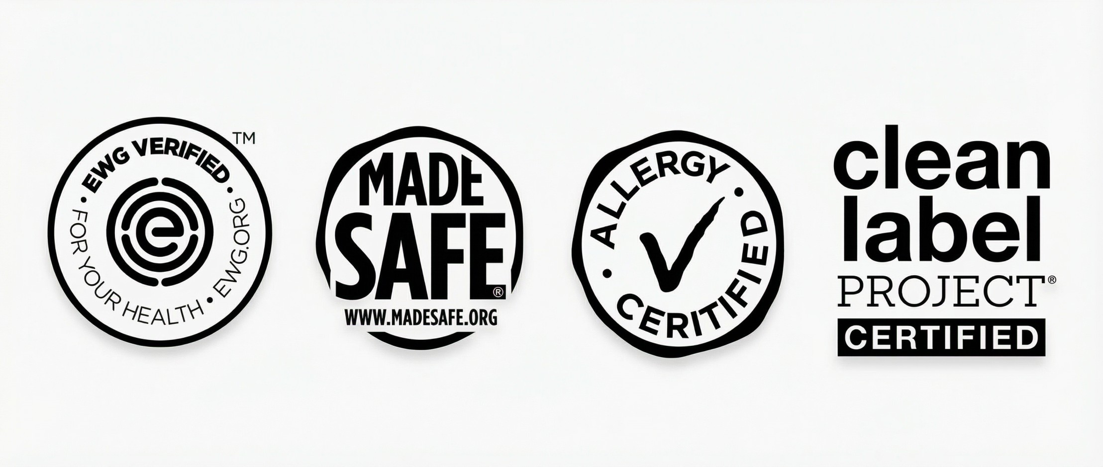 EWG Verified, Made Safe, Allergy Certified, Clean Label Project
