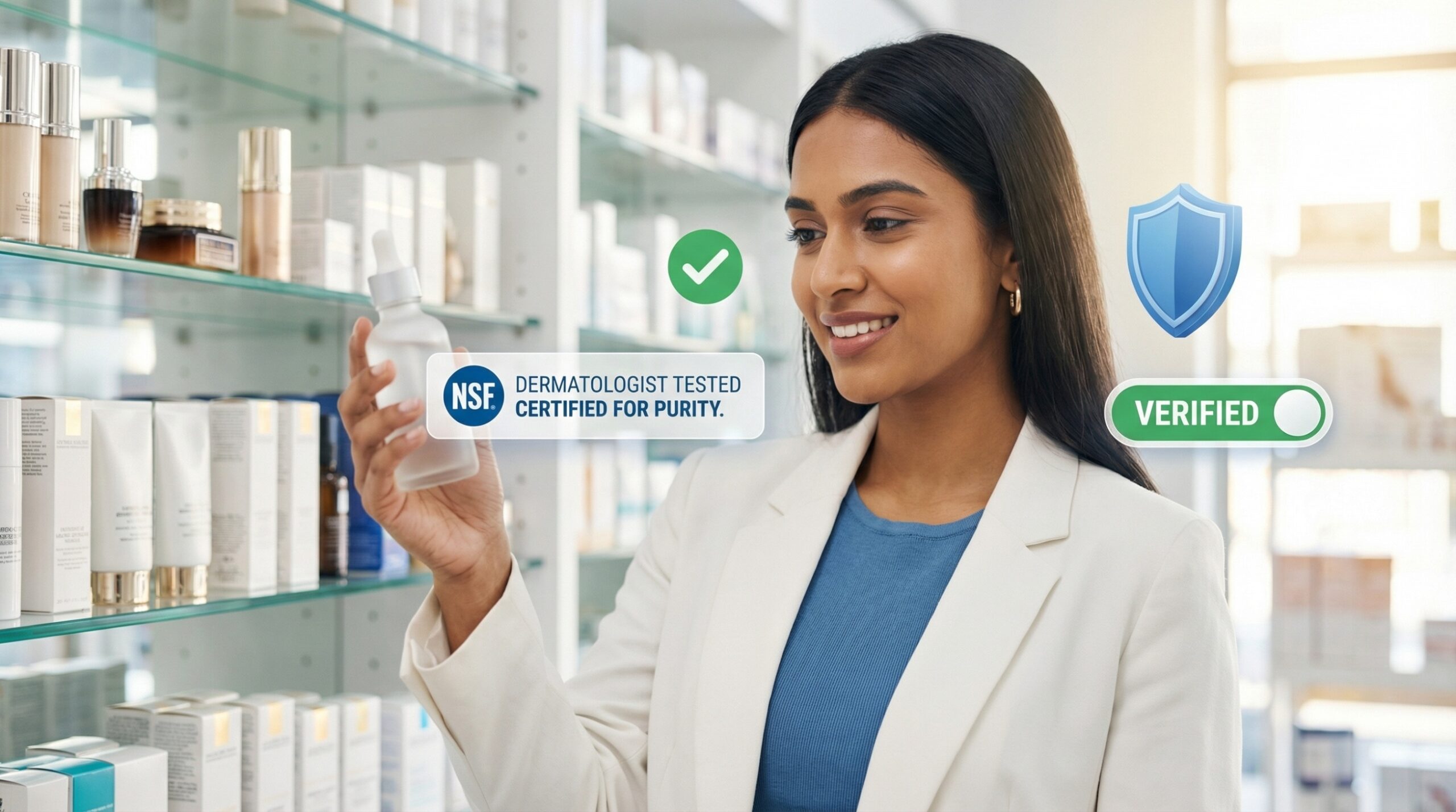 Cosmetic product testing and certification process in a laboratory ensuring safety and compliance